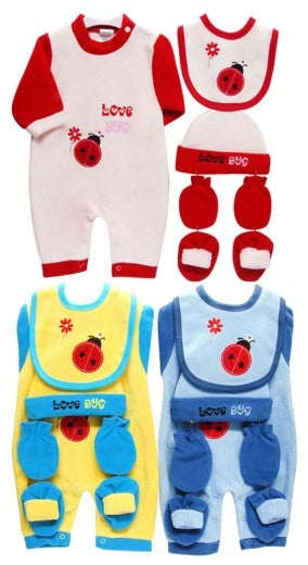 5PC POLAR FLEECE GROWERS SET LOVE BUG - Red - 3-6 months
