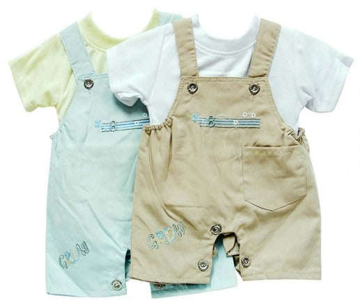 INFANTS DUNGAREE & T SHIRT MUSIC - Khaki / 3-6 Months
