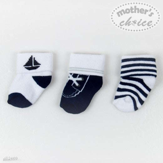 NEWBORN 3 PACK SOCKS BOYS 'NAUTICAL' TURN OVER