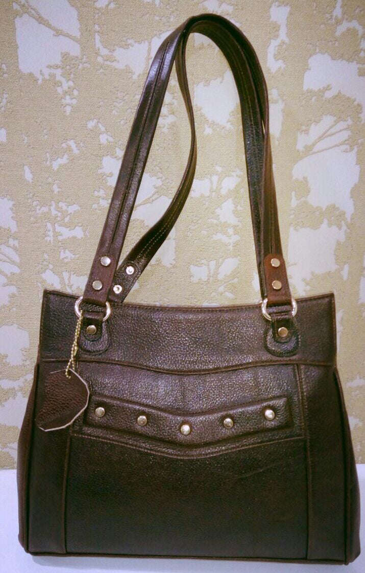 100% Genuine Buffalo Leather Elegant  Everyday Handbag - Champagne