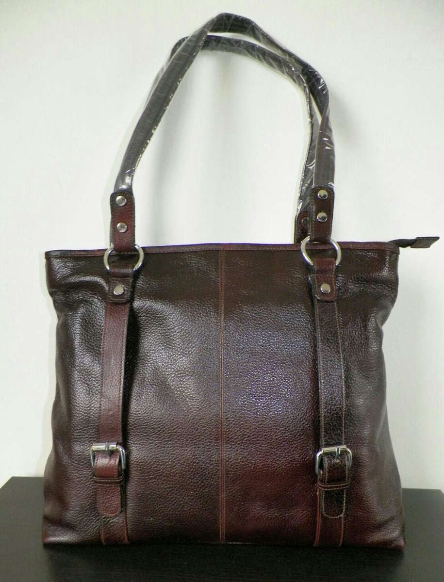 100% Genuine Buffalo Leather Strapped Everyday Handbag - Champagne Brown
