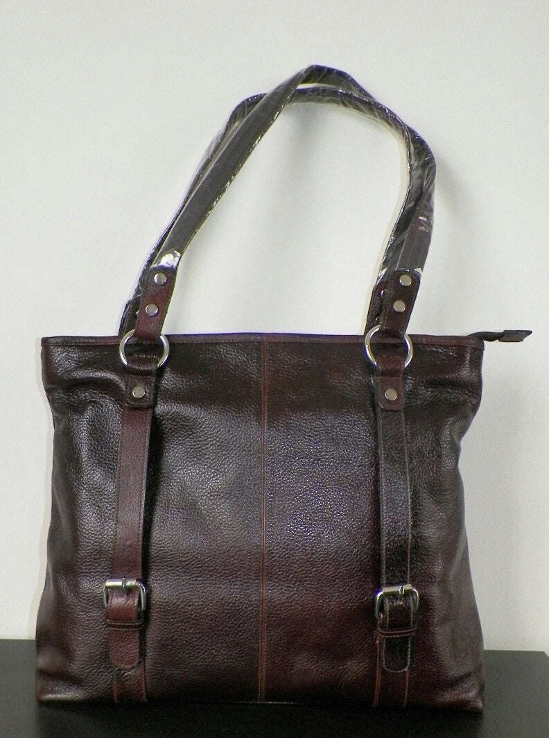 100% Genuine Buffalo Leather Strapped Everyday Handbag - Champagne Brown