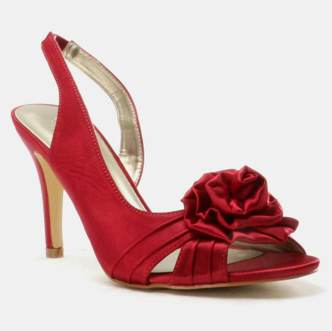 Sandal Heel Rose Trim Red - UK5 / EU38