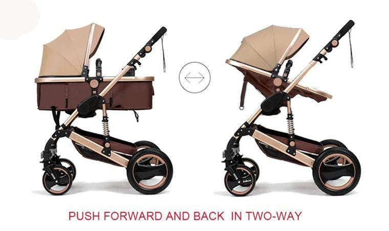 Baby Pram Stroller - 3 Function Foldable Baby Pram with Car Seat- Khaki Chocolate
