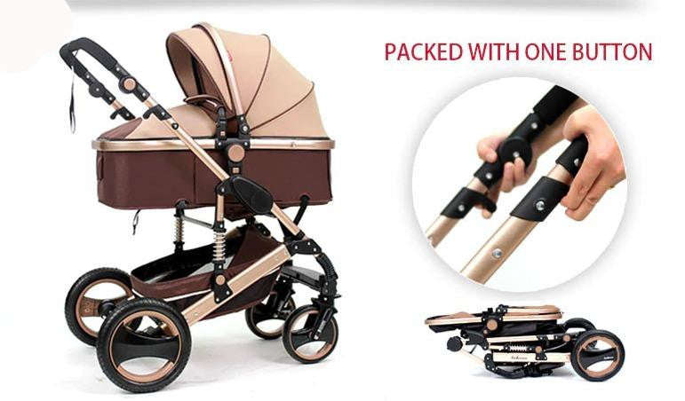 Baby Pram Stroller - 3 Function Foldable Baby Pram with Car Seat- Khaki Chocolate
