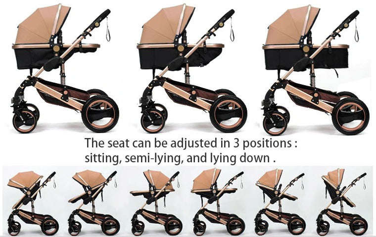 Baby Pram Stroller - 3 Function Foldable Baby Pram with Car Seat- Khaki Chocolate