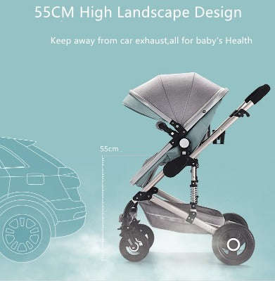 Baby Pram Stroller - 3 Function Foldable Baby Pram with Car Seat- Khaki Chocolate