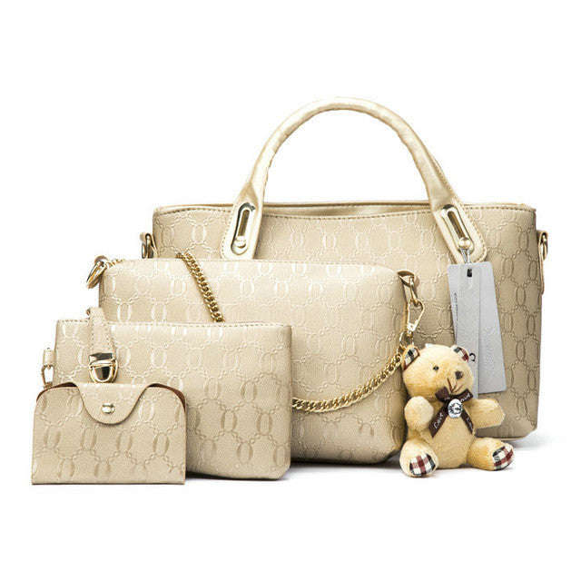 Ladies 4pc Handbag Set - Gold