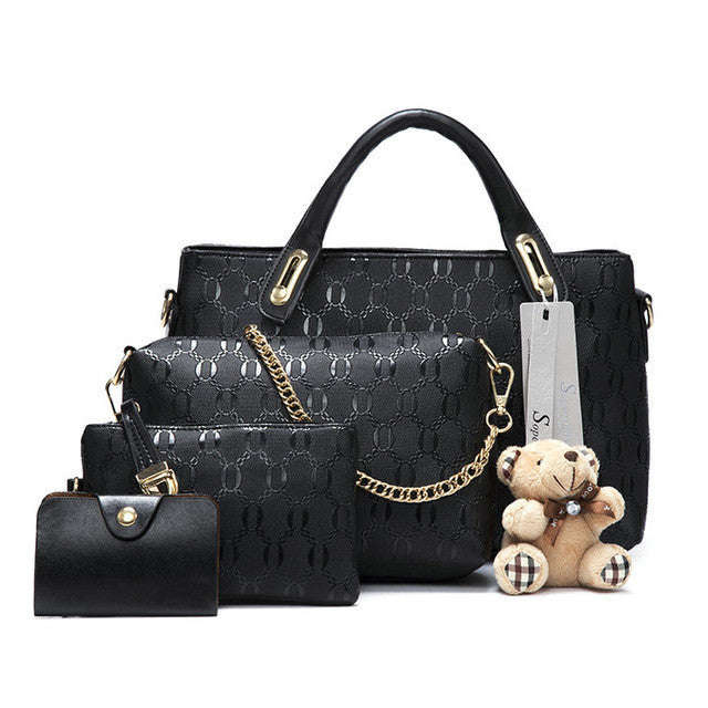 Ladies 4pc Handbag Set - Black