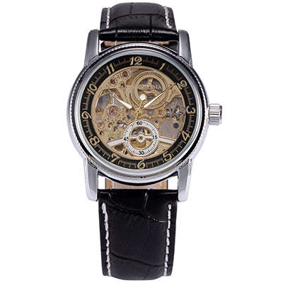 Automatic Skeleton Mechanical Watches - Silver and Black with Black Band