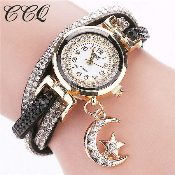 Ladies Moon Star Pendant Watch - Black
