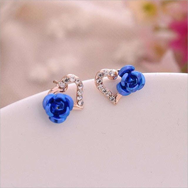 Crystal Rose Heart Earring - red/blue/purple - Blue
