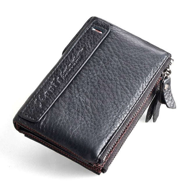 Men's Genuine Leather Zipper Wallet - Black