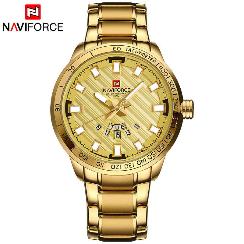 Men's Formal Stainless Steel Watch - Naviforce - Gold Gold