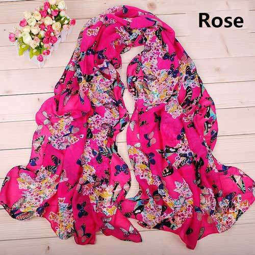Butterfly Pashmina Chiffon Infinity Scarfs - Rose