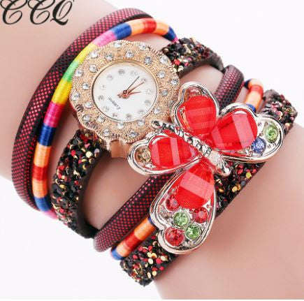 Ladies Butterfly Pendant Watch - Red