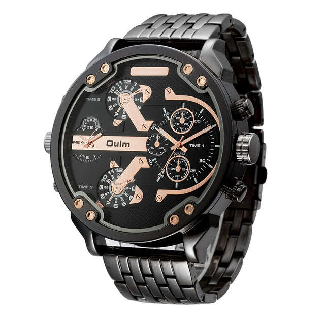 Men's Casual Military Dual Dial Watch -  Steel Belt - Black Gold