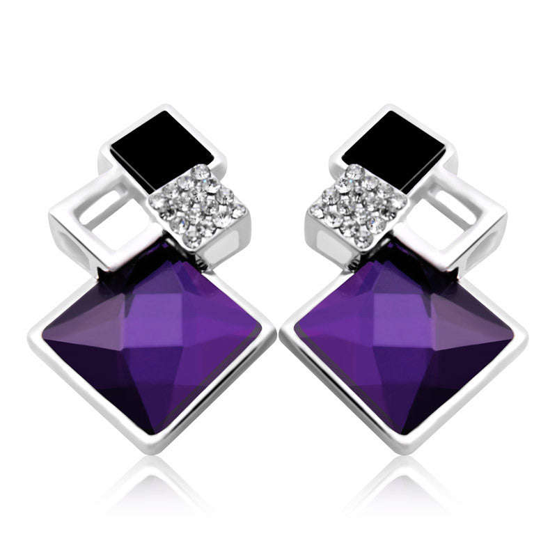 Sassy Crystal Diamond Shaped Vintage Earing - Silver / Purple