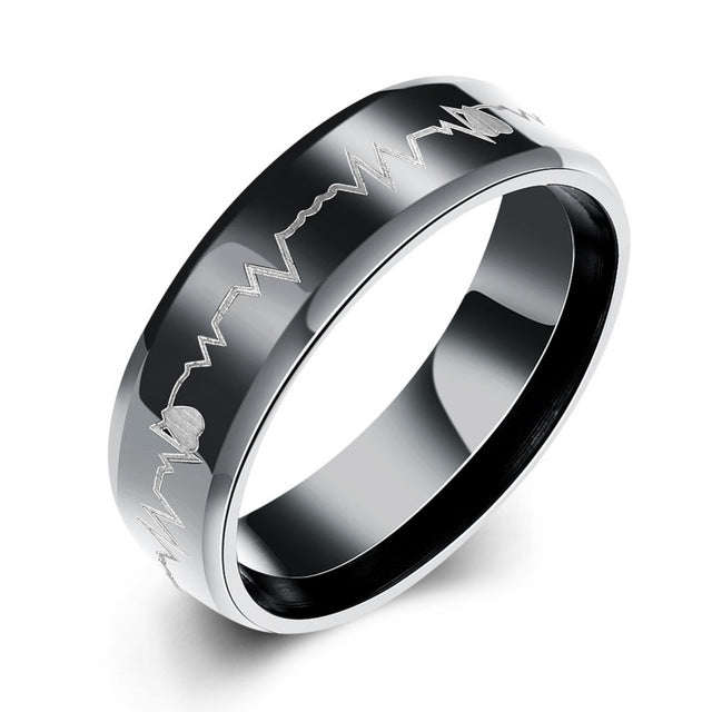 Men's Titanium Stainless Steel Rings - Heartbeat - 7