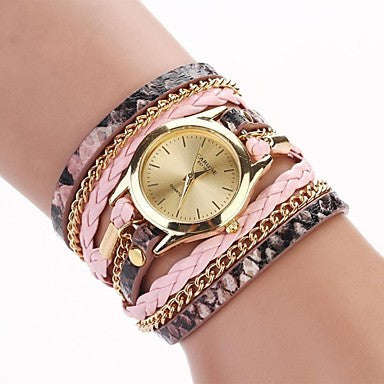 Women's Leopard Grain Woven Luxury Brand Quartz Wristwatch Watches - Pink