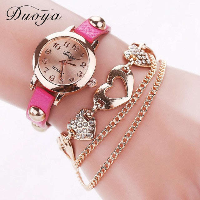 Ladies Heart Charm Watch - 6 colours - Hot Pink