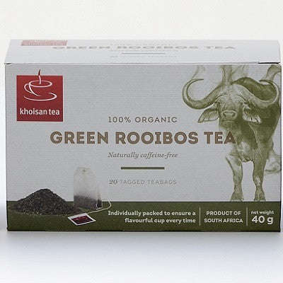 Khoisan Tea - 100% Organic Green Rooibos Tea Bags 20 x 2g