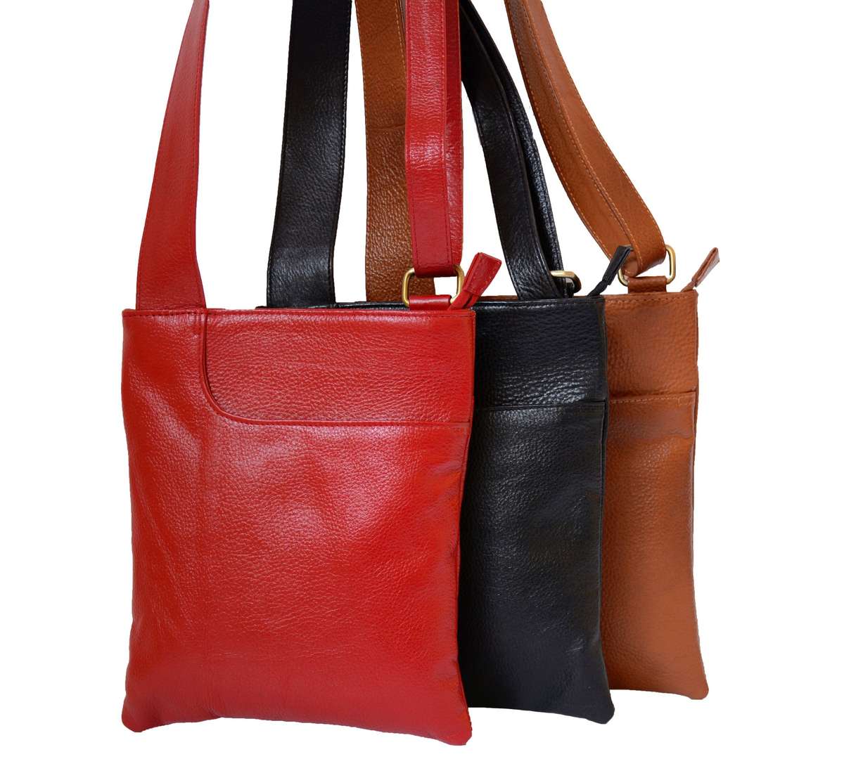 LEATHER CROSS BODY SLING HANDBAG - Red