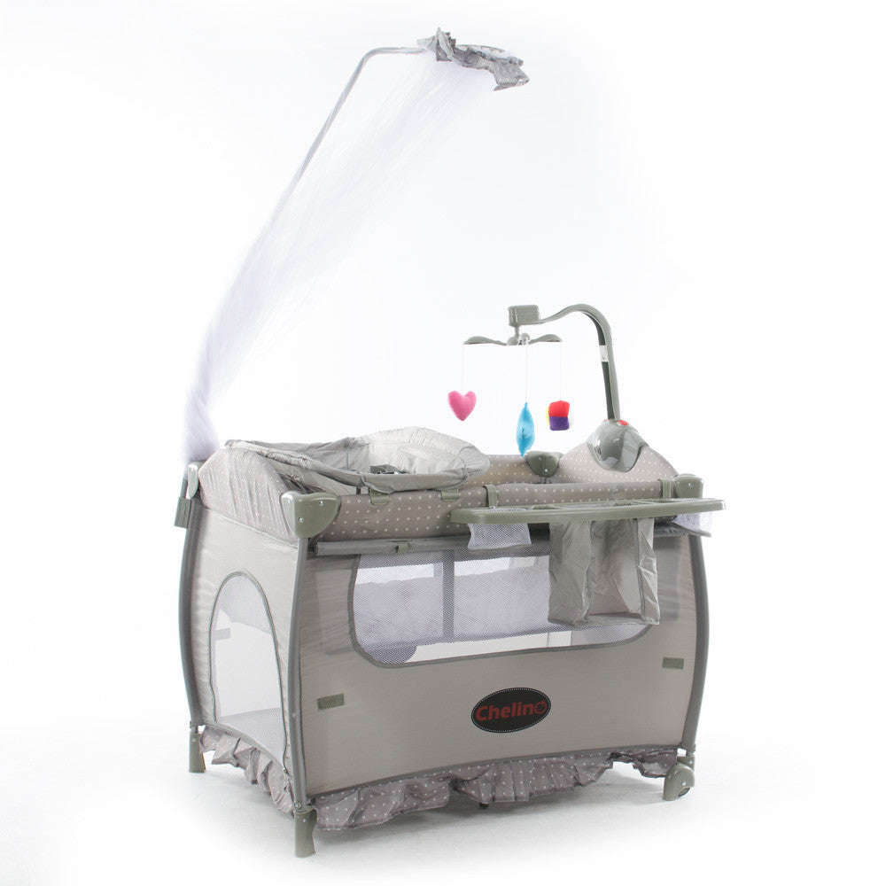 Tiffany Baby Camp Cot - White Dots - White Dots