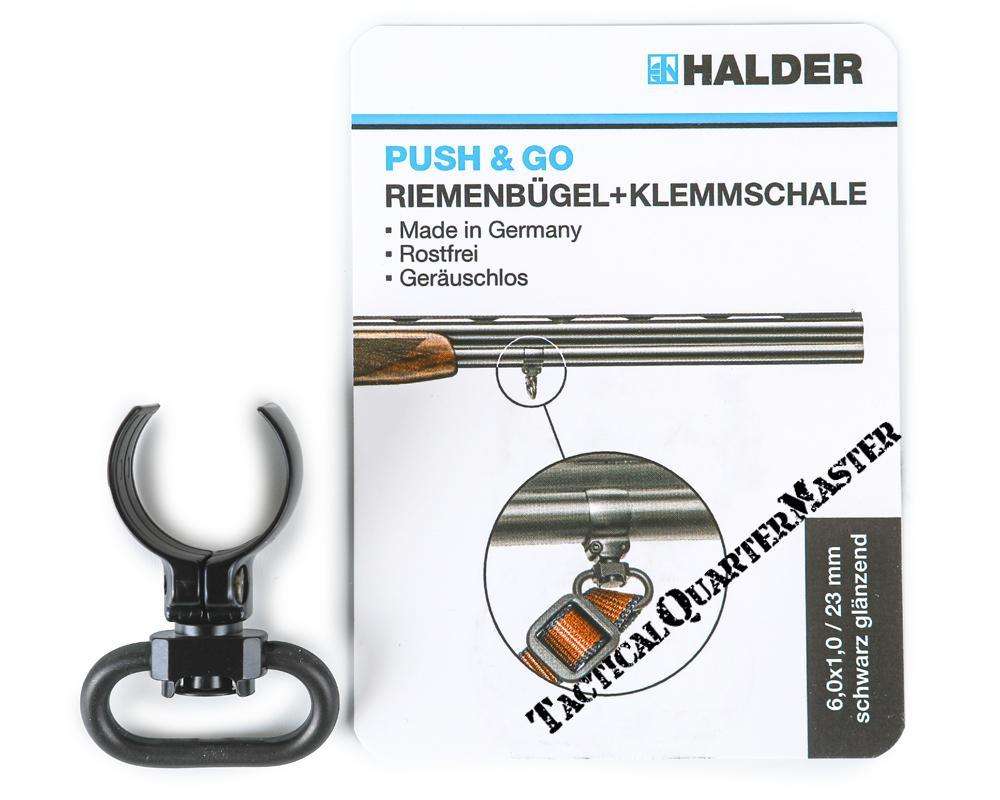 PUSH & GO SLING SWIVEL +CLAMP COLLAR. SLIM. 6X23MM: SHINY BLACK FOR SHOTGUNS
