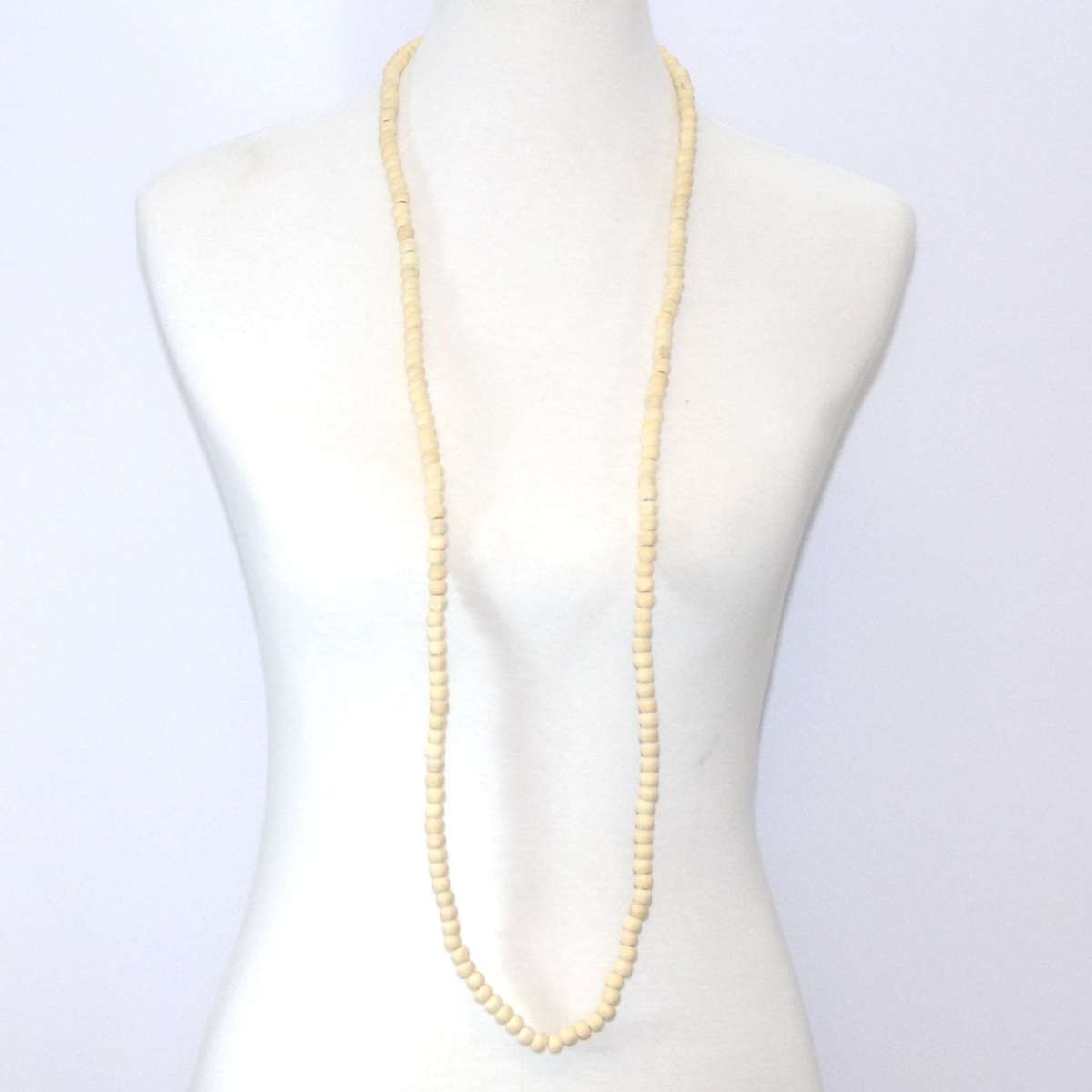 Grace. Long Wooden Necklace - Cream