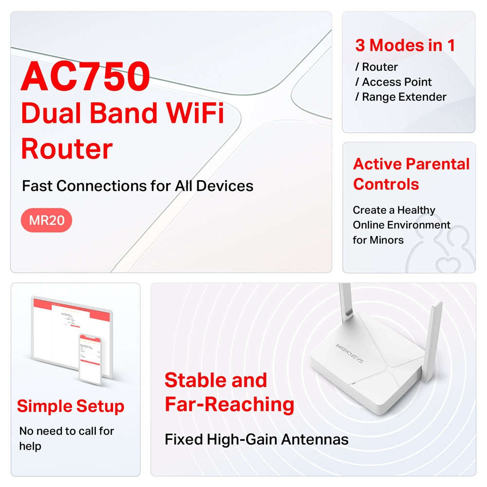 Mercusys MR20 AC750 Wireless Dual Band Router