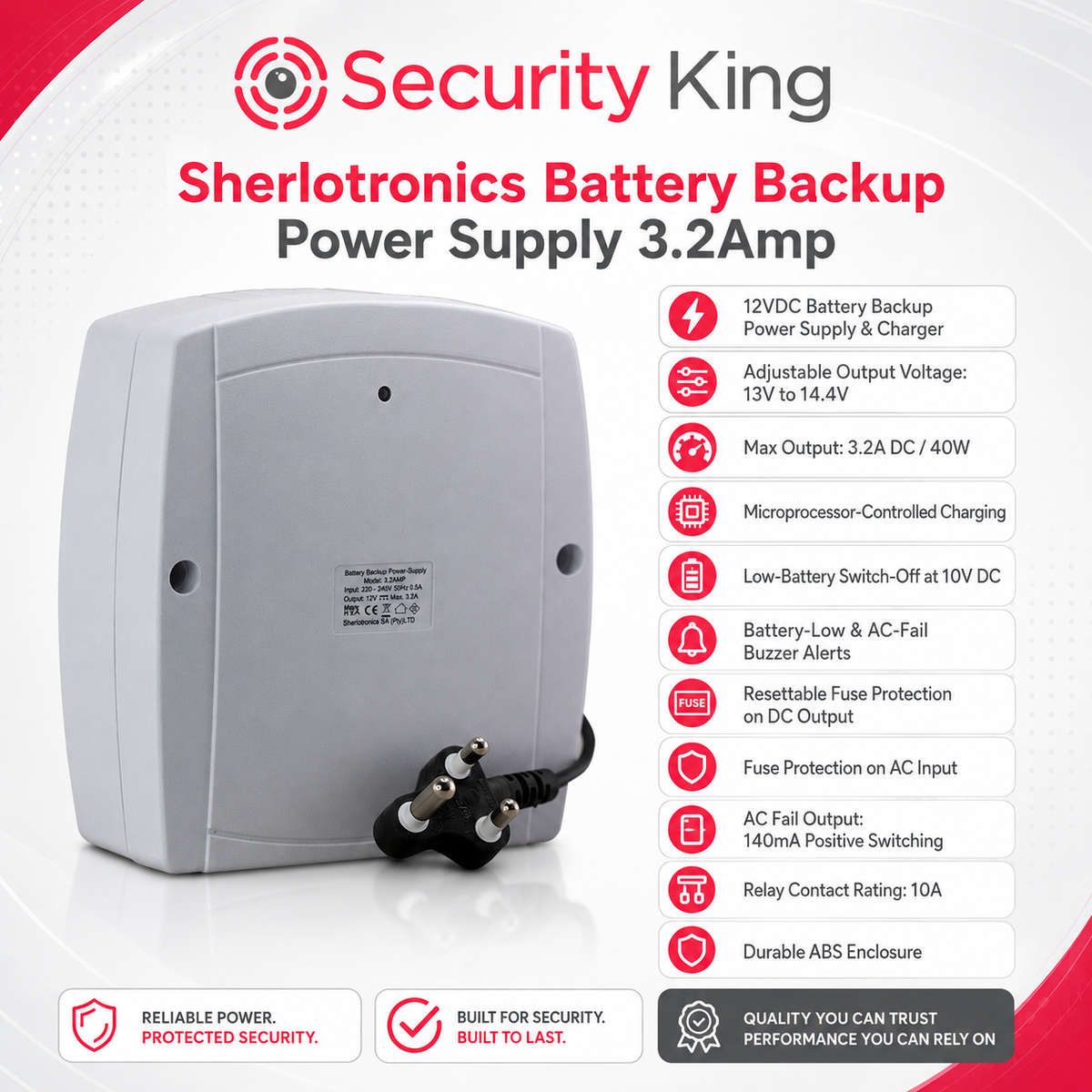 Sherlotronics Battery Backup Power Supply 3.2AMP