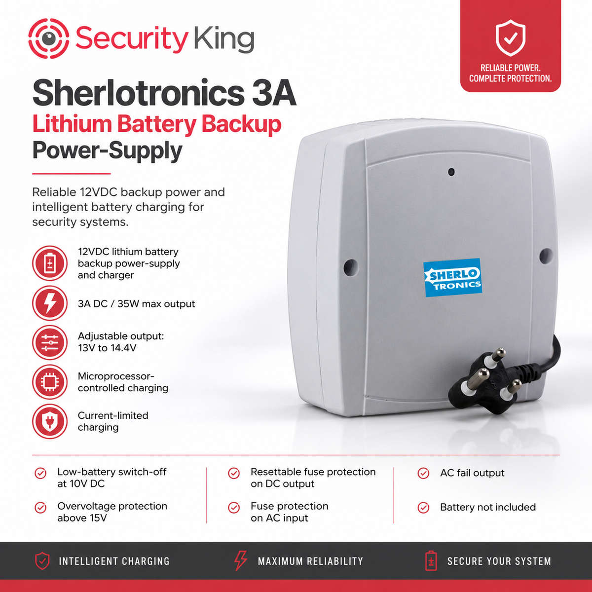 Sherlotronics 3A Lithium Battery Backup Power-Supply