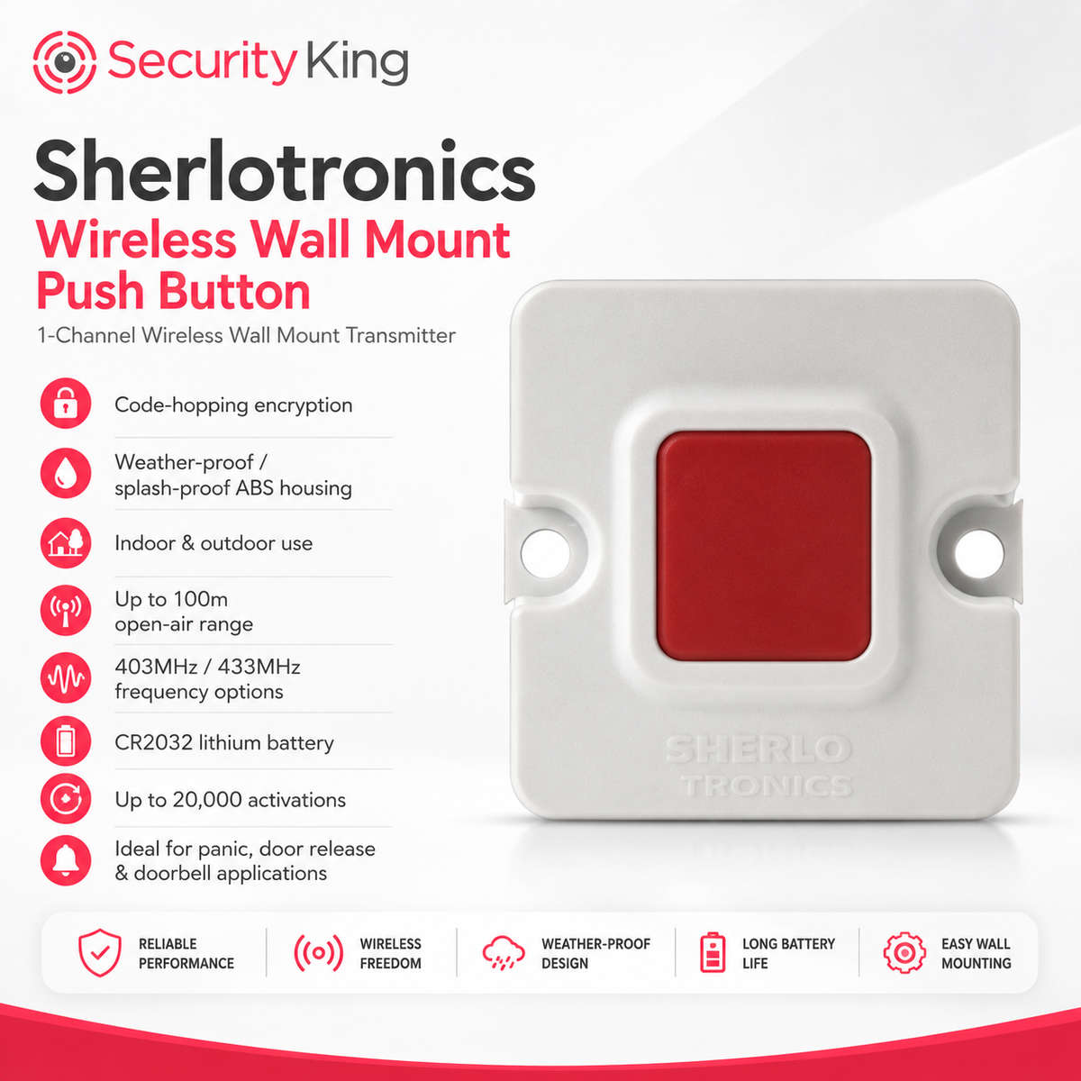 Sherlotronics Wireless Wall Mount - Push Button