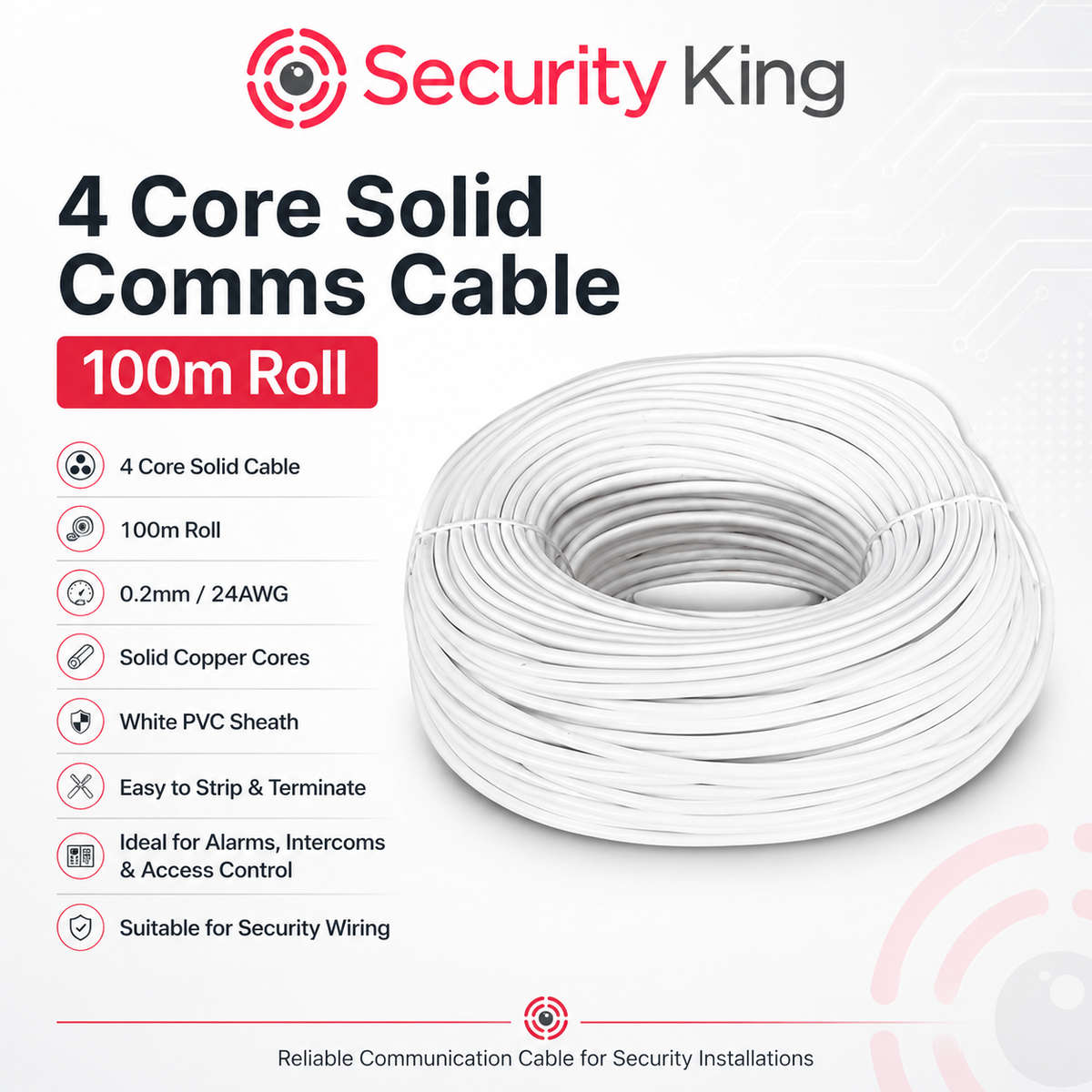 4 Core Solid Comms Cable - 100m