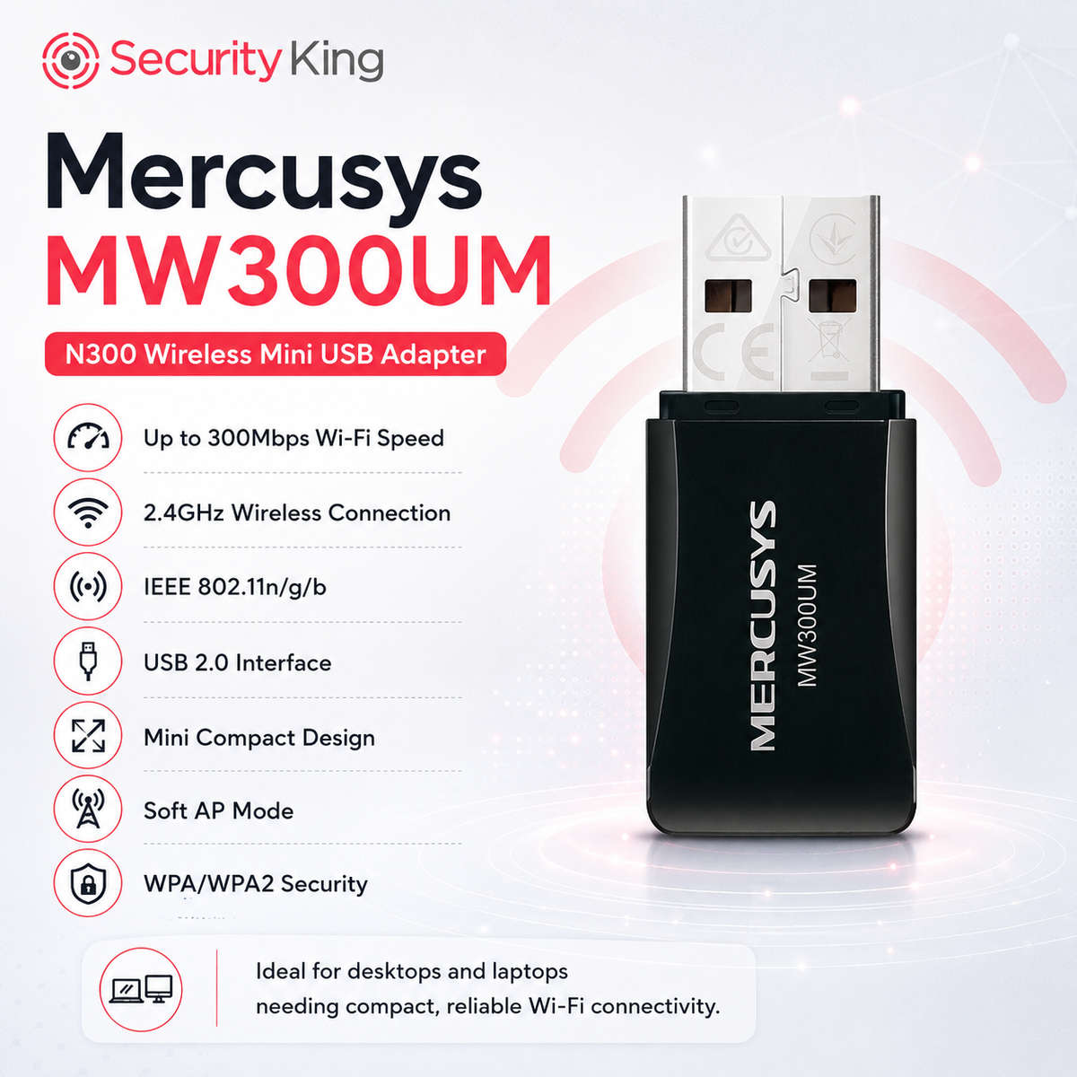 Mercusys MW300UM N300 Wireless Mini USB Adapter