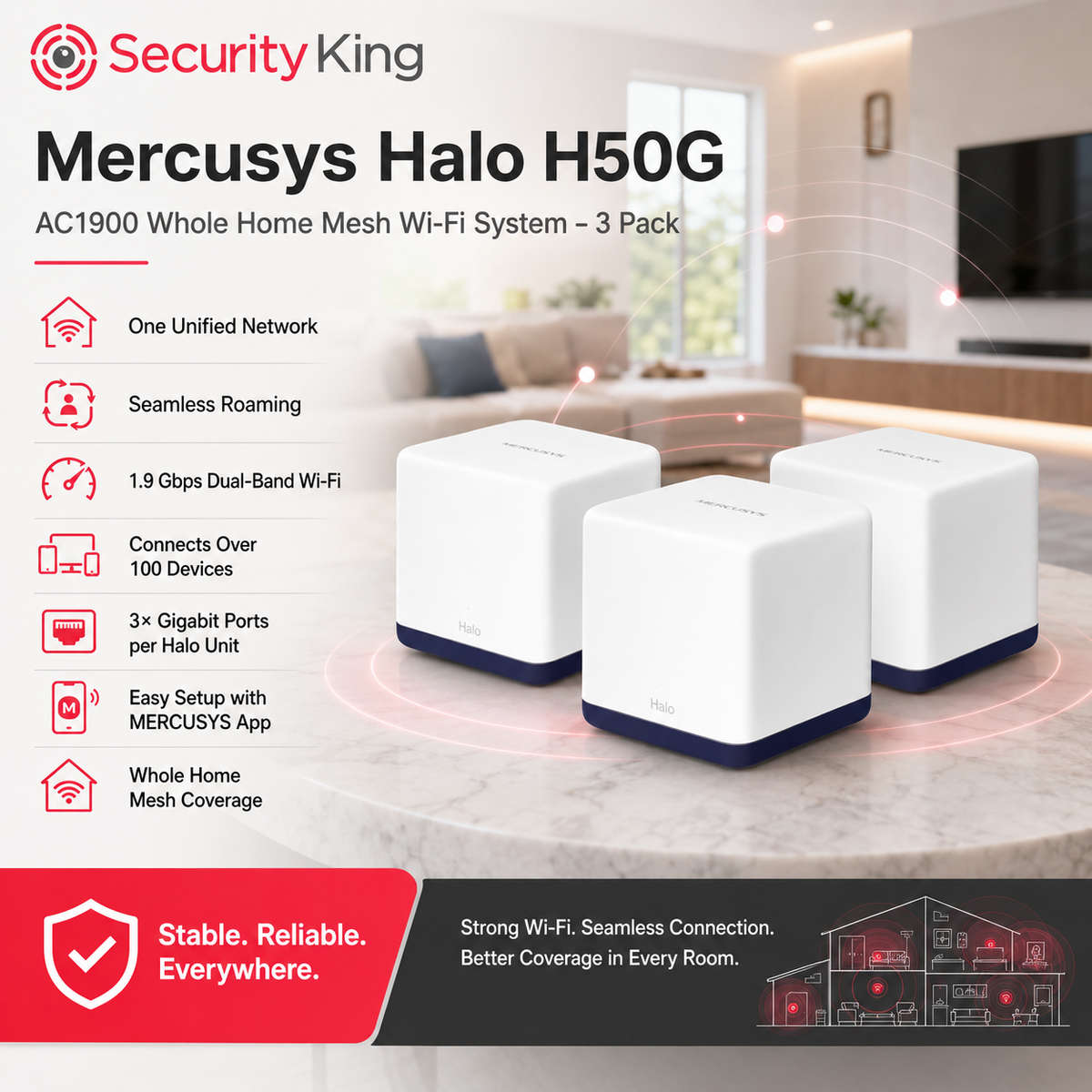 Mercusys Halo H50G AC1900 Whole Home Mesh Wi-Fi System 3-Pack