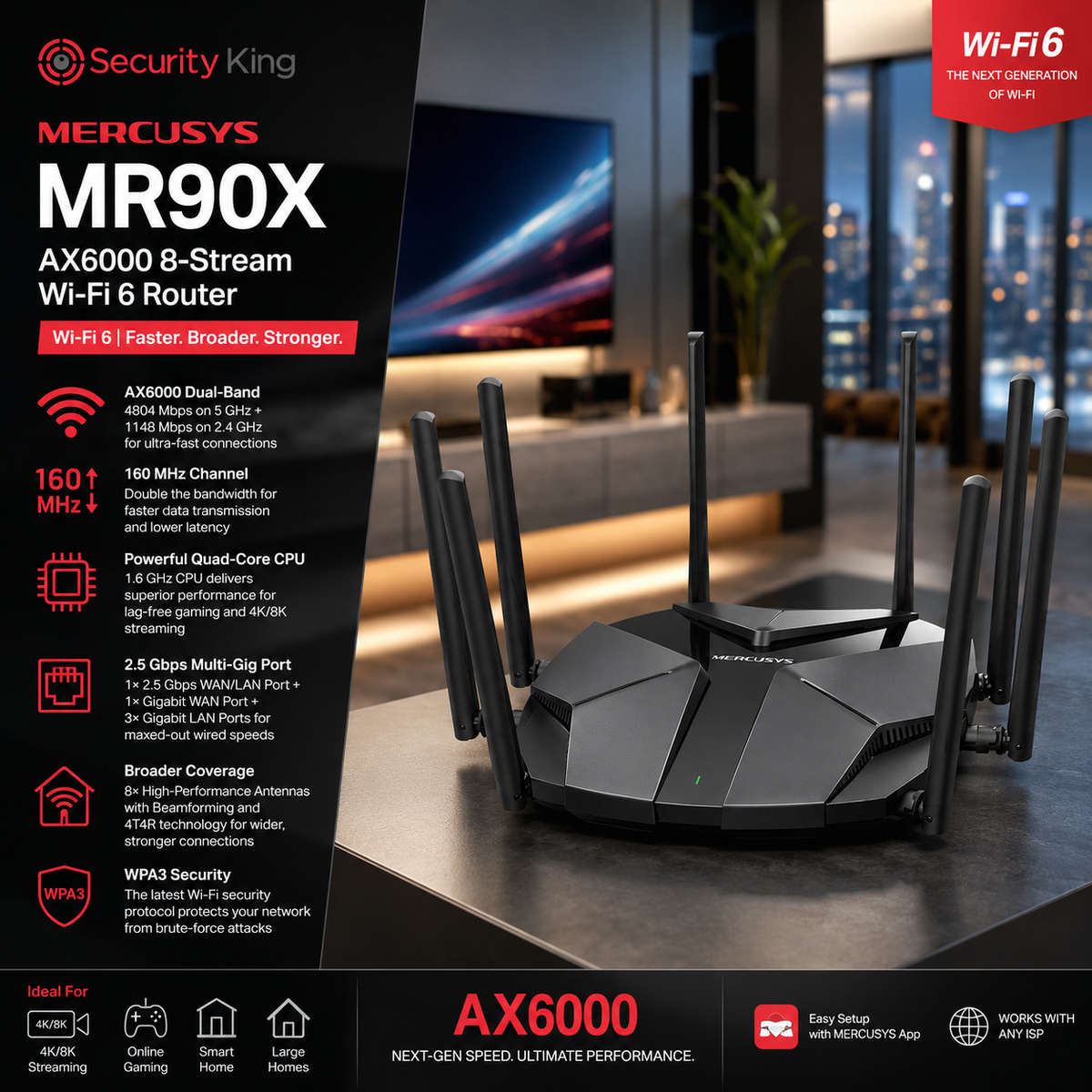 Mercusys MR90X AX6000 8-Stream Wi-Fi 6 Router