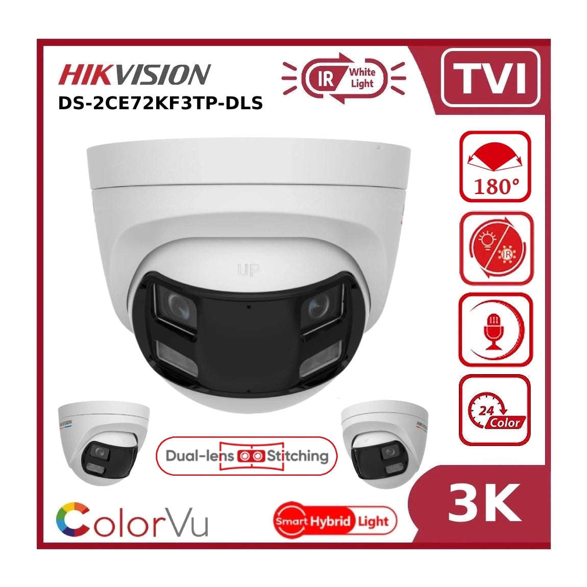 Hikvision 3K ColorVu 180° Dual-Lens Fixed Turret Camera
