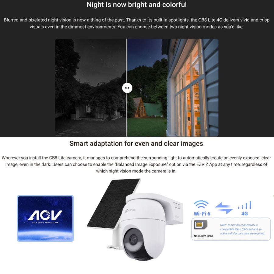 EZVIZ CB8 Solar 4G + WiFi 2K Smart AI Battery Camera Kit