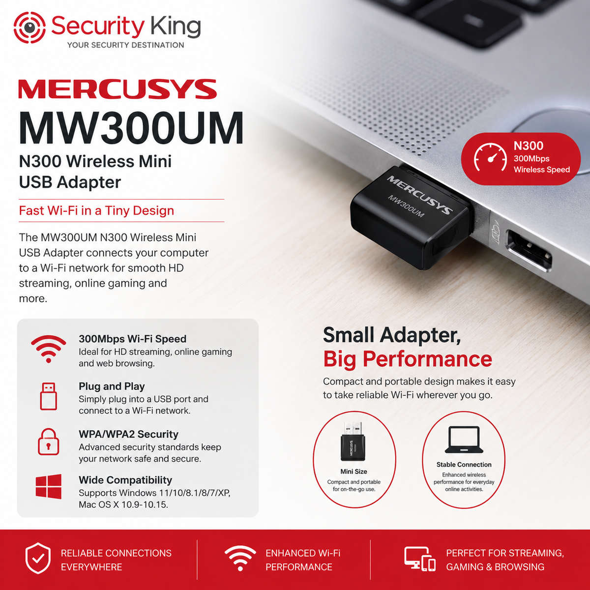 Mercusys MW300UM N300 Wireless Mini USB Adapter