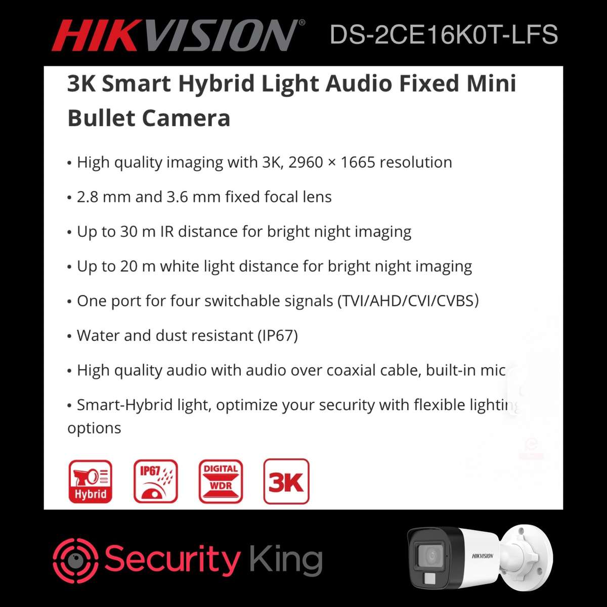 Hikvision 5MP 3K Smart Hybrid Bullet Audio Camera