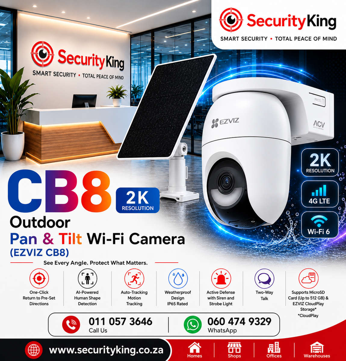 EZVIZ CB8 Solar 4G + WiFi 2K Smart AI Battery Camera Kit