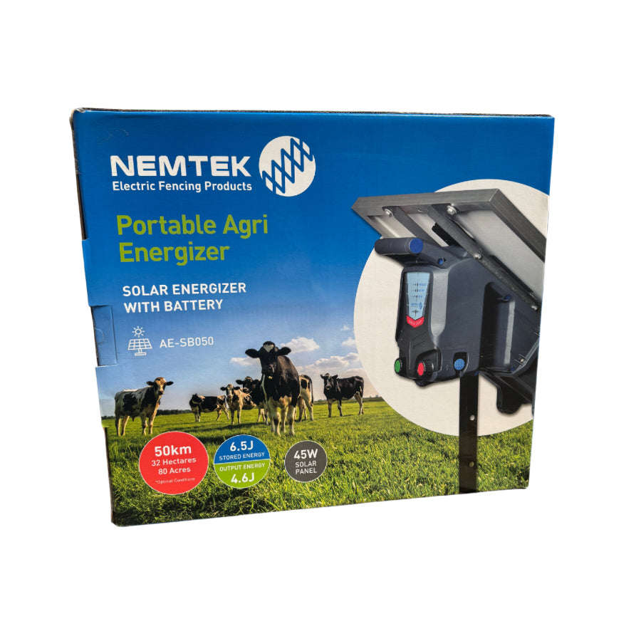Nemtek Agri 50km Portable Solar Energizer with Battery