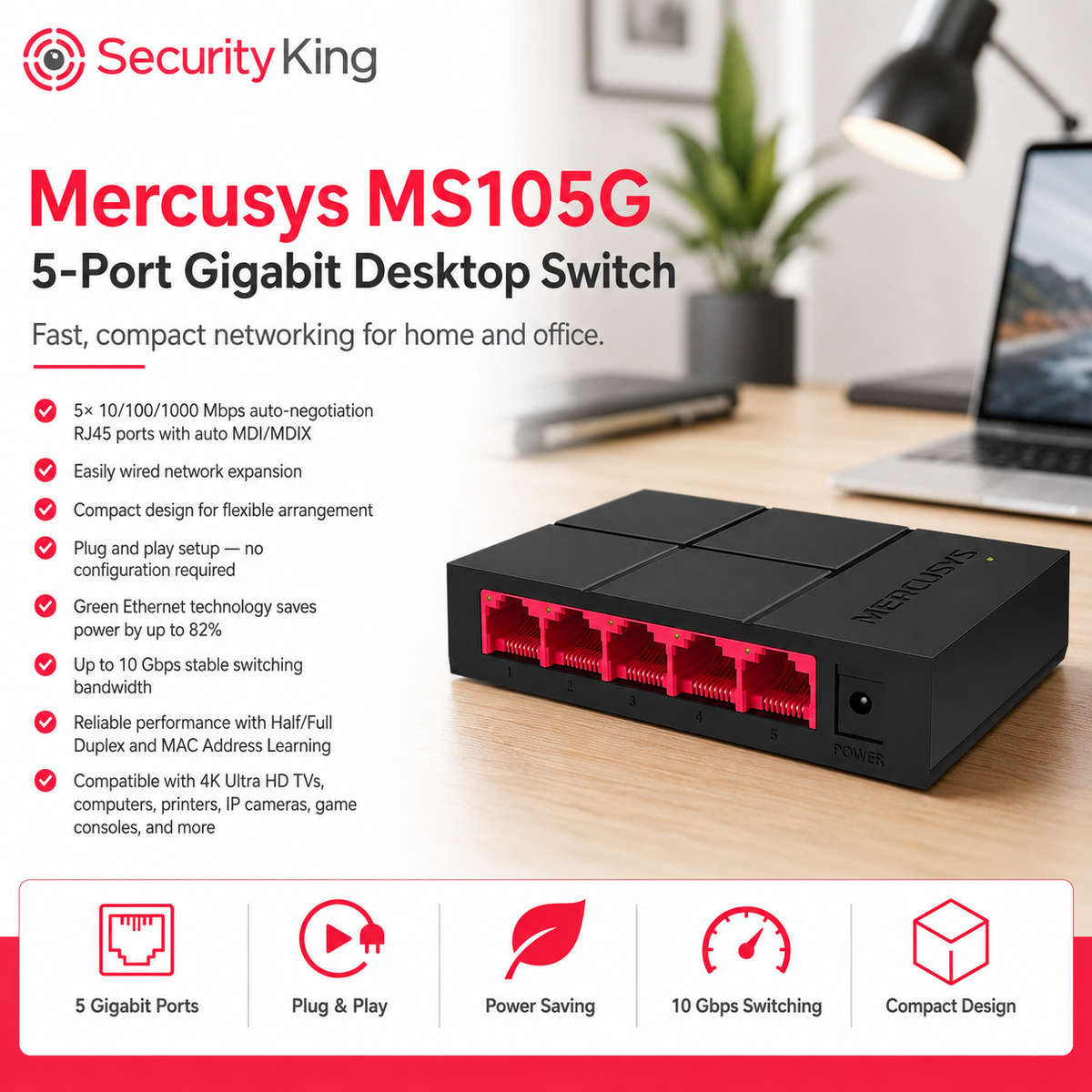 Mercusys MS105G 5-Port Gigabit Desktop Switch