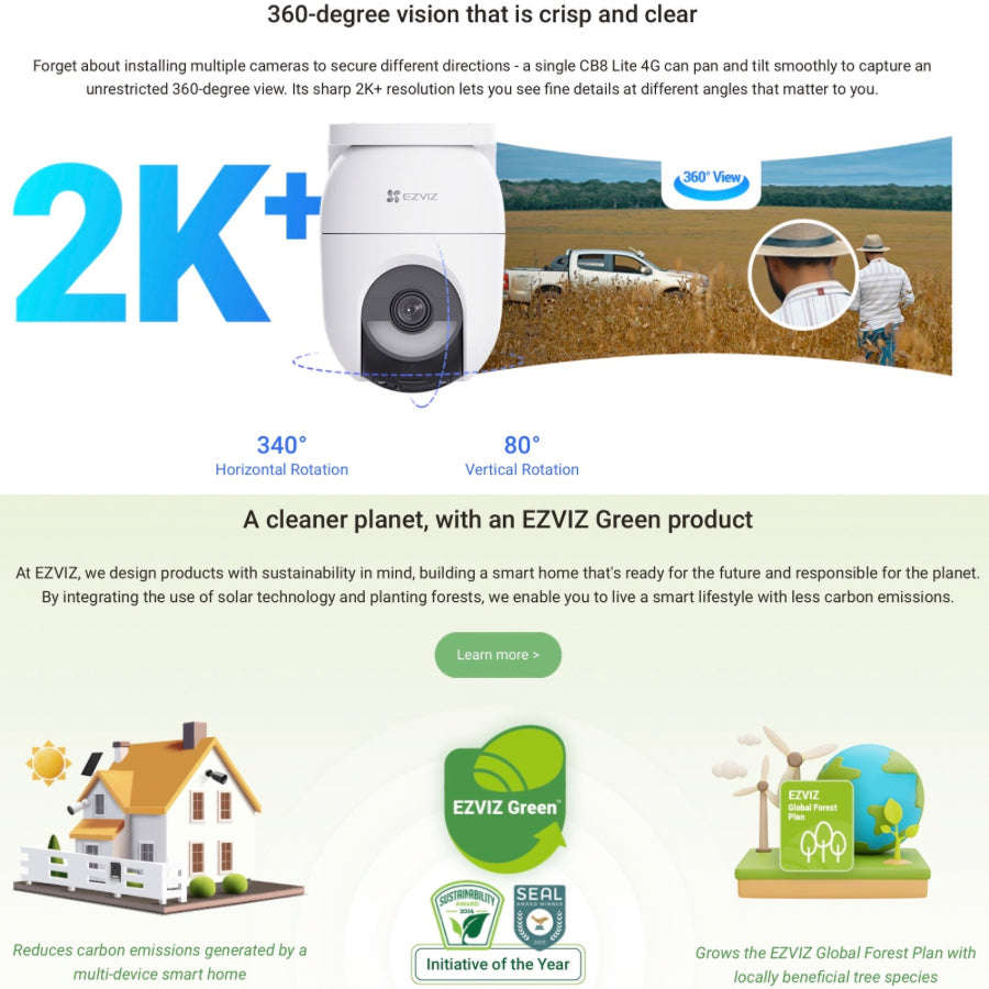 EZVIZ CB8 Solar 4G + WiFi 2K Smart AI Battery Camera Kit