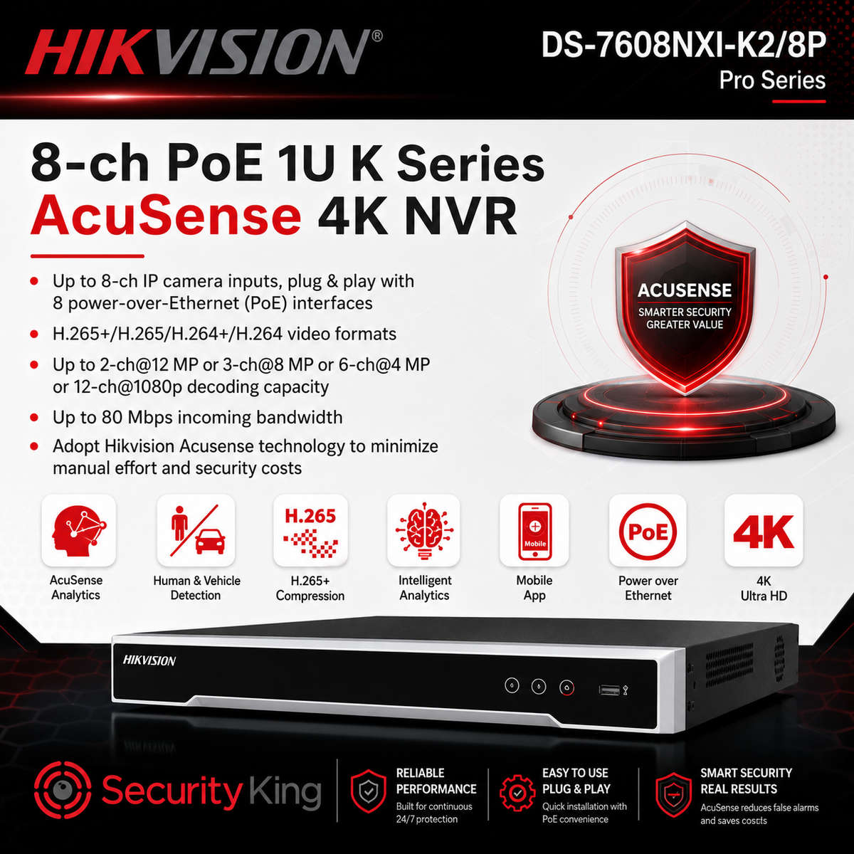 Hikvision 4MP 8 Channel AcuSense Audio IP Kit - Smart Hybrid