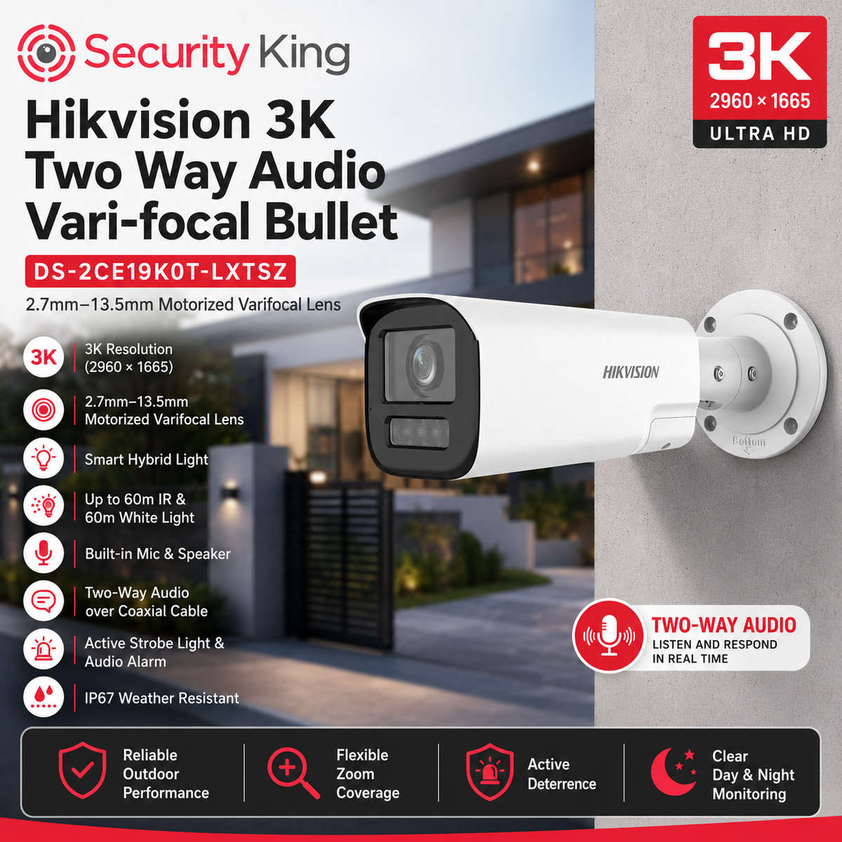 Hikvision 3K Two Way Audio Vari-Focal Bullet (2.7mm to 13.5mm)