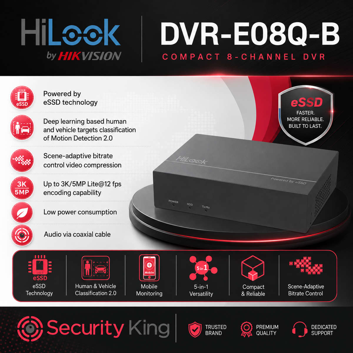 HiLook 8 Channel 5MP AcuSense eDVR - 1TB