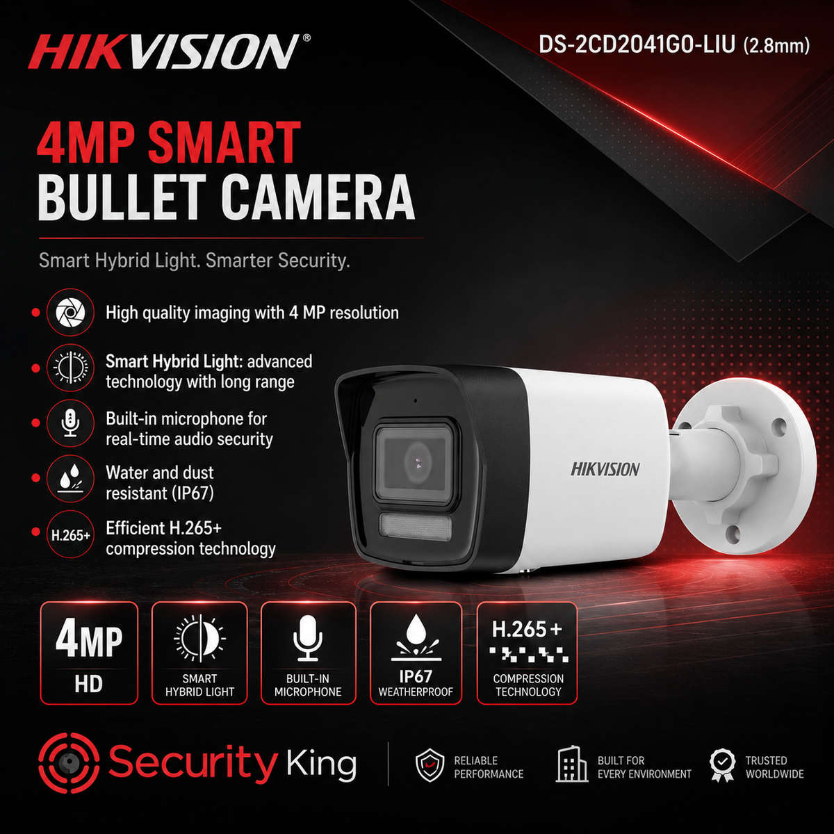Hikvision 4MP 8 Channel AcuSense Audio IP Kit - Smart Hybrid